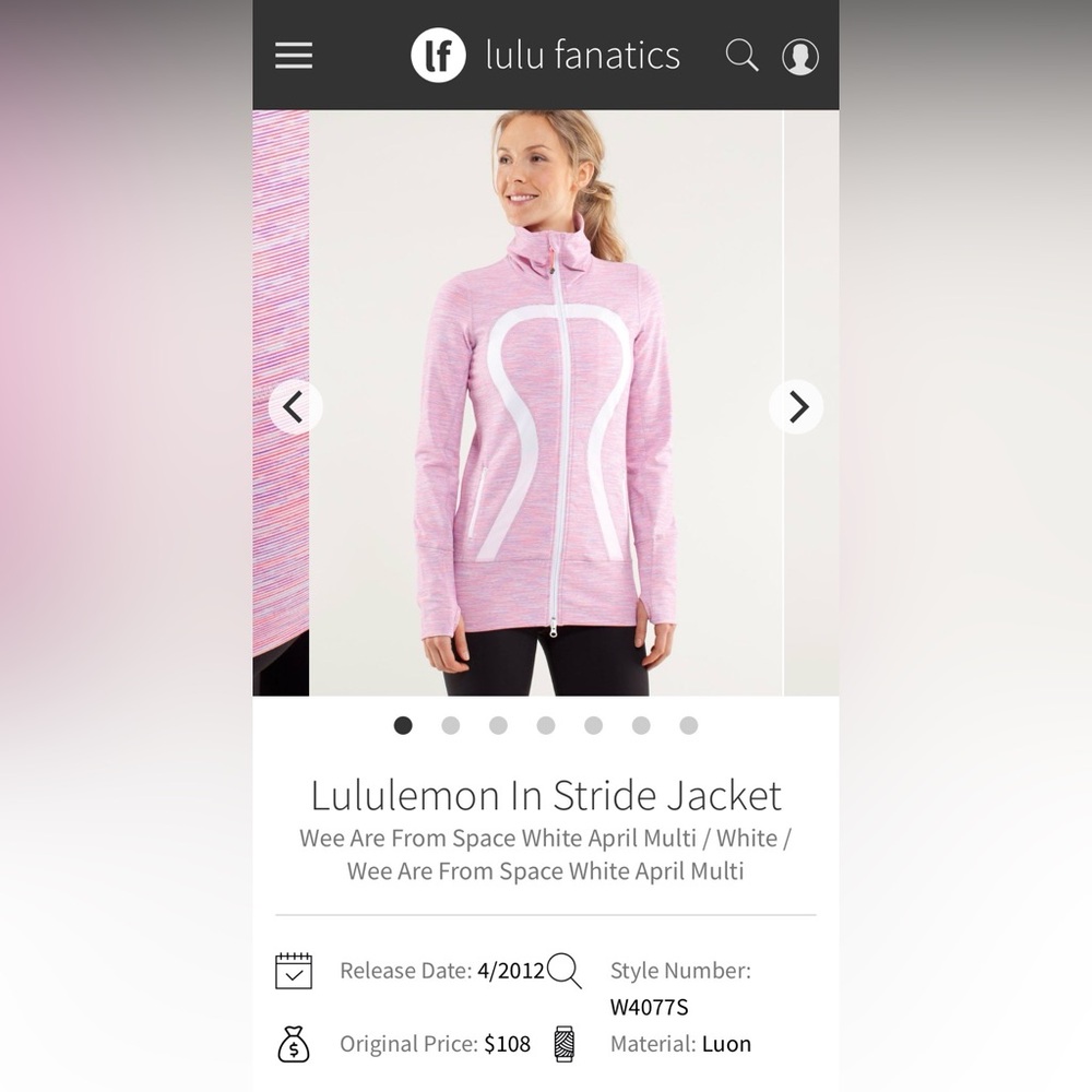 lululemon athletica Stride Jacket in Pink and White